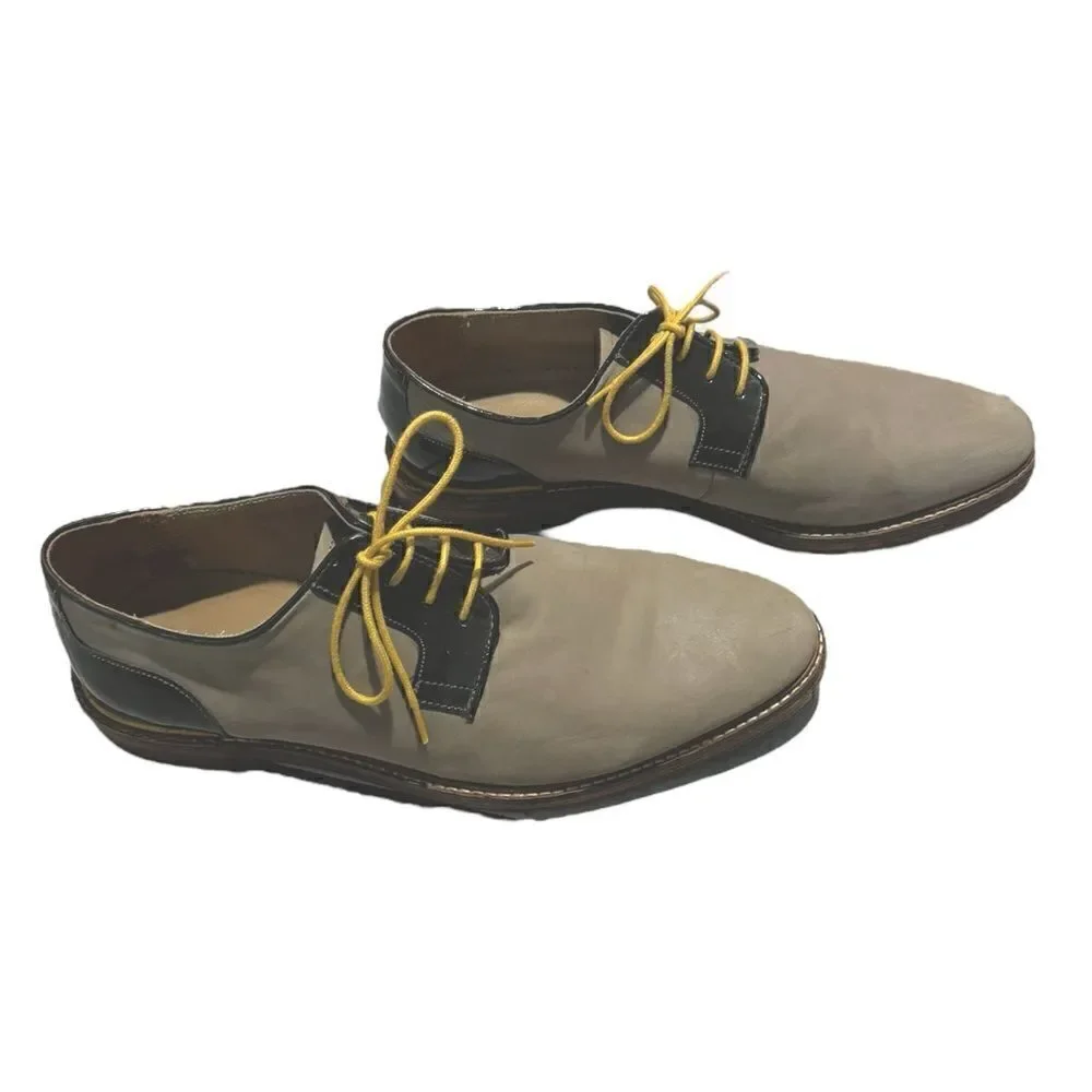 House of Hounds Men’s Lace-Up Oxford Tan Nubuck w/Brn Patent Leather Accents 11